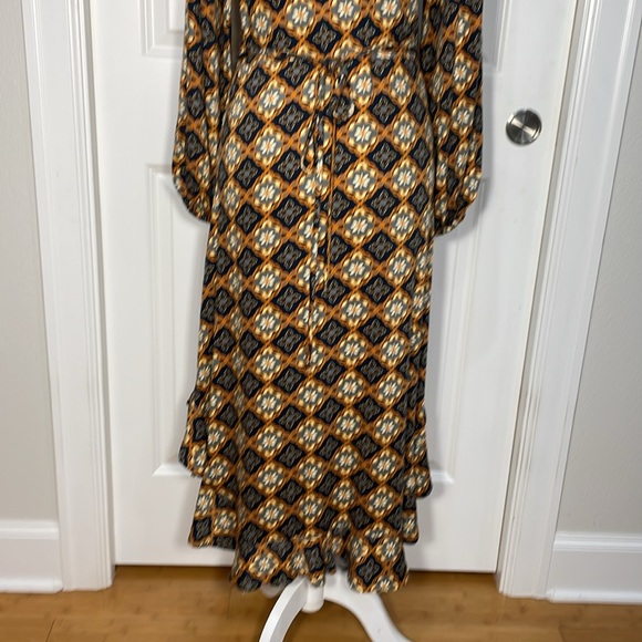 Olivaceous Midi Dress Size Small Geometric Floral Print Ruffle Long Sleeve - Picture 7 of 15